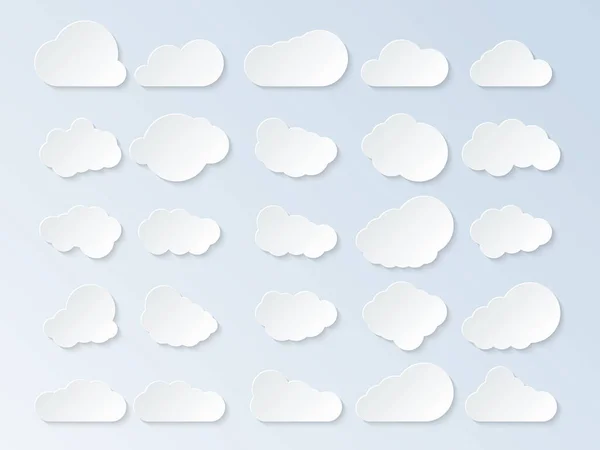 Conjunto Nubes Nubes Dibujos Animados Aisladas Sobre Fondo Azul Ilustración — Vector de stock