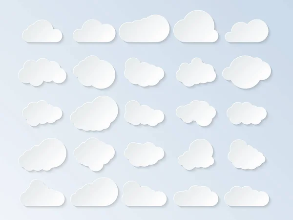 Conjunto Nuvens Nuvens Desenhos Animados Isoladas Fundo Azul Ilustração Vetorial —  Vetores de Stock