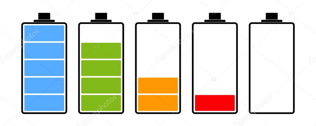 Battery charge level indicator. Set of battery icon. Vector illustration.
