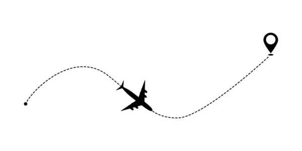 Icône Vectorielle Trajectoire Avion Ligne Air Itinéraire Vol Avion Avec — Image vectorielle