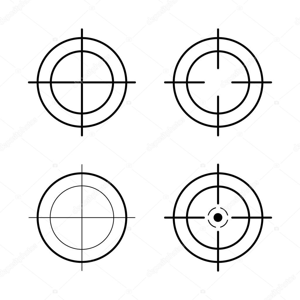 Sniper rifle scope. Weapon aim. Set of targets and destination. Focus icons. Vector illustration.