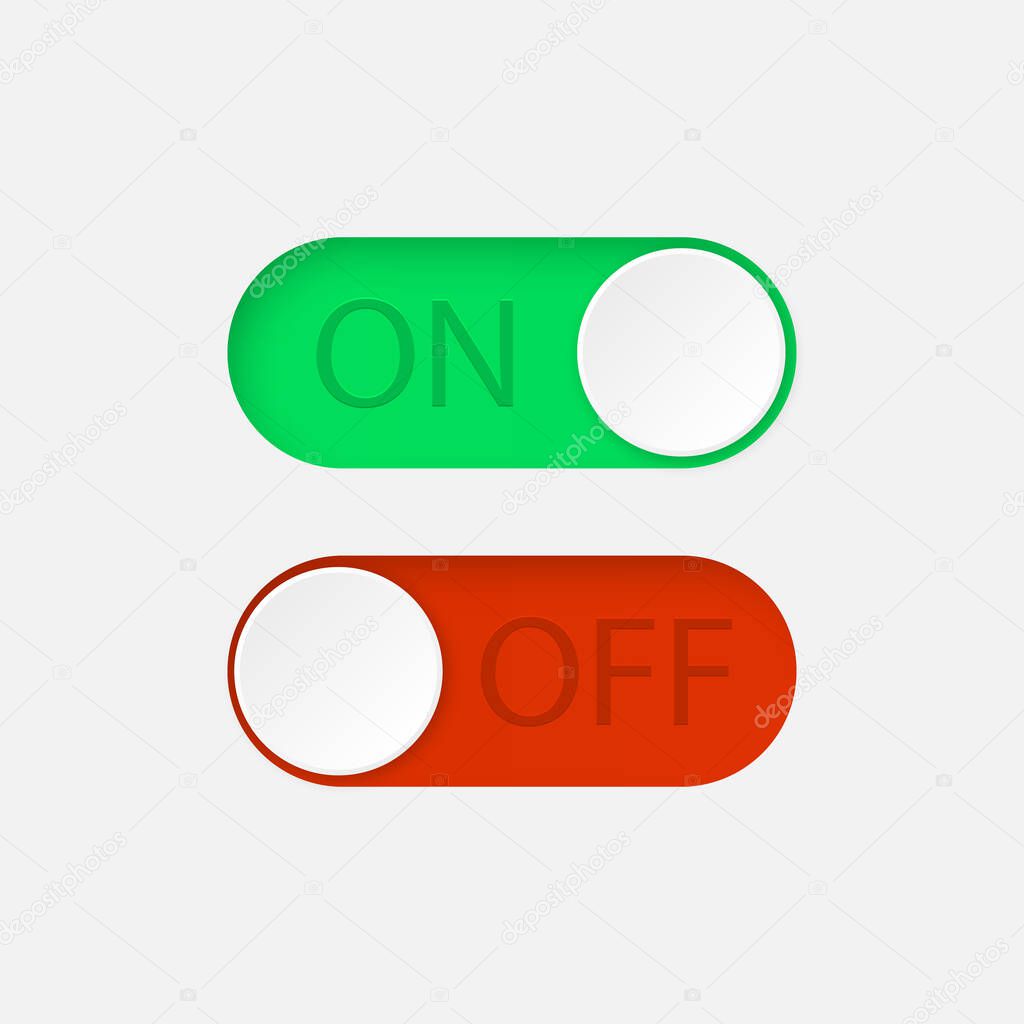 On and Off toggle switch buttons. Vector illustration.