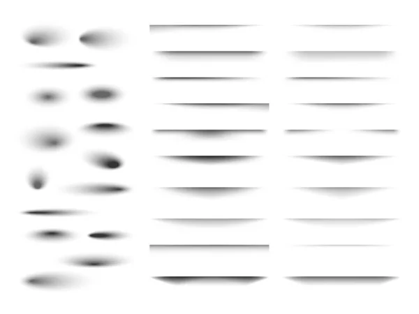 柔らかいエッジで透明な影のセット 透明背景に分離された現実的な影効果異なる形状 ベクターイラスト — ストックベクタ