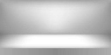 Boş beyaz renkli stüdyo. Oda arkaplanı, içerik tasarımı için kopya alanı olan ürün görüntüsü. Vektör illüstrasyonu.