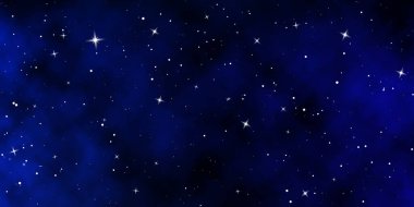 Karanlık gece gökyüzü. Yıldızlı gökyüzü renk arkaplanı. Parlak yıldızlı sonsuzluk uzayı. Vektör illüstrasyonu.