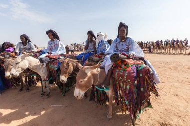 Wodaabe nomads women in colorful traditional clothes at Curee Sale festival Niger