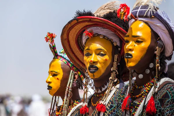 Bororo Wodaabe Nomads Beauty Competition Colorful Traditional Clothes Curee Sale — Stock Photo, Image