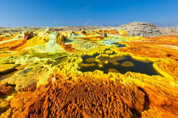Danakil Depressão Dallol Vulcão Colorido Ácido Enxofre Lago — Fotografia de Stock