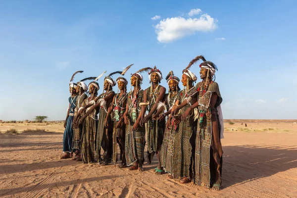 Gerewal Mbororo Wodaabe Кочевники Конкурс Красоты Красочной Традиционной Одежде — стоковое фото