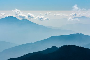 Mountain range foggy landscape . Nepal Himalayas 