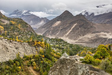 Mountain village in hunza river valley. Pakistan Northern areas  clipart