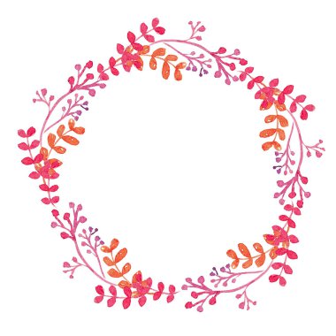 kırmızı güzel botanik çelenk, suluboya el boyası, beyaz arkaplandaki nesneyi ayır, kırpma yolu, sevgililer günü için mükemmel, düğün, davetiyeler, teşekkür kartı ve kartpostal.