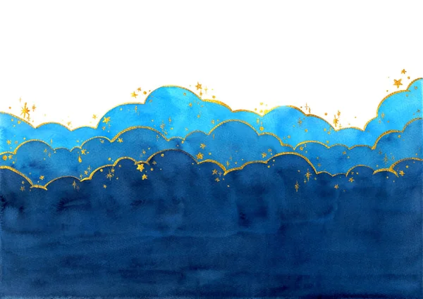 Illustration Abstraite Peinture Main Aquarelle Nuage Étoile Fond Ondulé Bleu — Photo