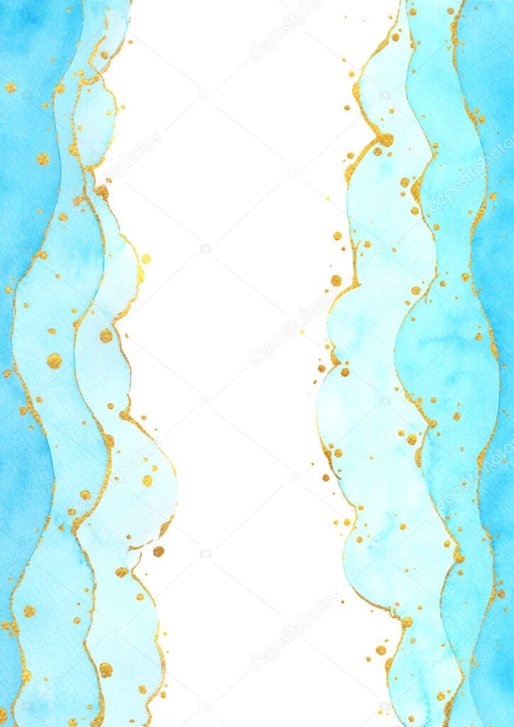 Abstract watercolor hand painting illustration in cloud and star concept. Bright blue wavy background. High resolution. Design for card, cover, print, web.