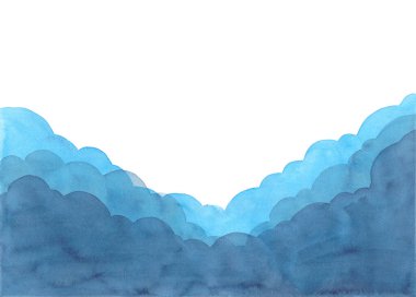 Bulut konseptiyle soyut suluboya el boyası çizimi. Parlak mavi dalgalı arka plan. Yüksek çözünürlük Kart, kapak, yazdırma, web için tasarım.