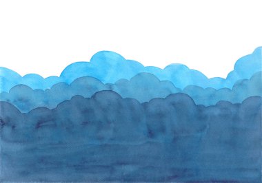 Bulut konseptiyle soyut suluboya el boyası çizimi. Parlak mavi dalgalı arka plan. Yüksek çözünürlük Kart, kapak, yazdırma, web için tasarım.
