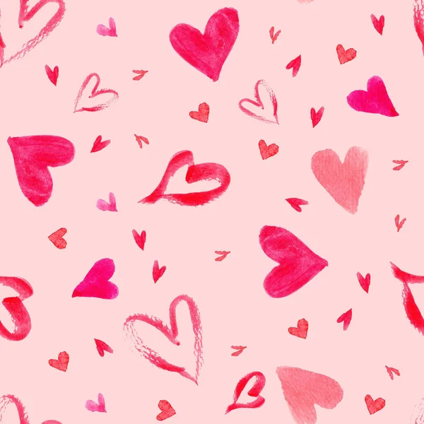 Różowe Serca Płynny Wzór Różowym Tle Malowanie Akwarelami Valentine Motyw — Zdjęcie stockowe