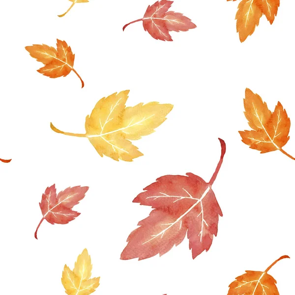 秋はシームレスなパターンを残します 手描き 水彩画 カラフルな葉が白い背景に孤立しています 秋のテーマ 結婚式の招待状 グリーティングカード ファブリック バナー チラシ — ストック写真