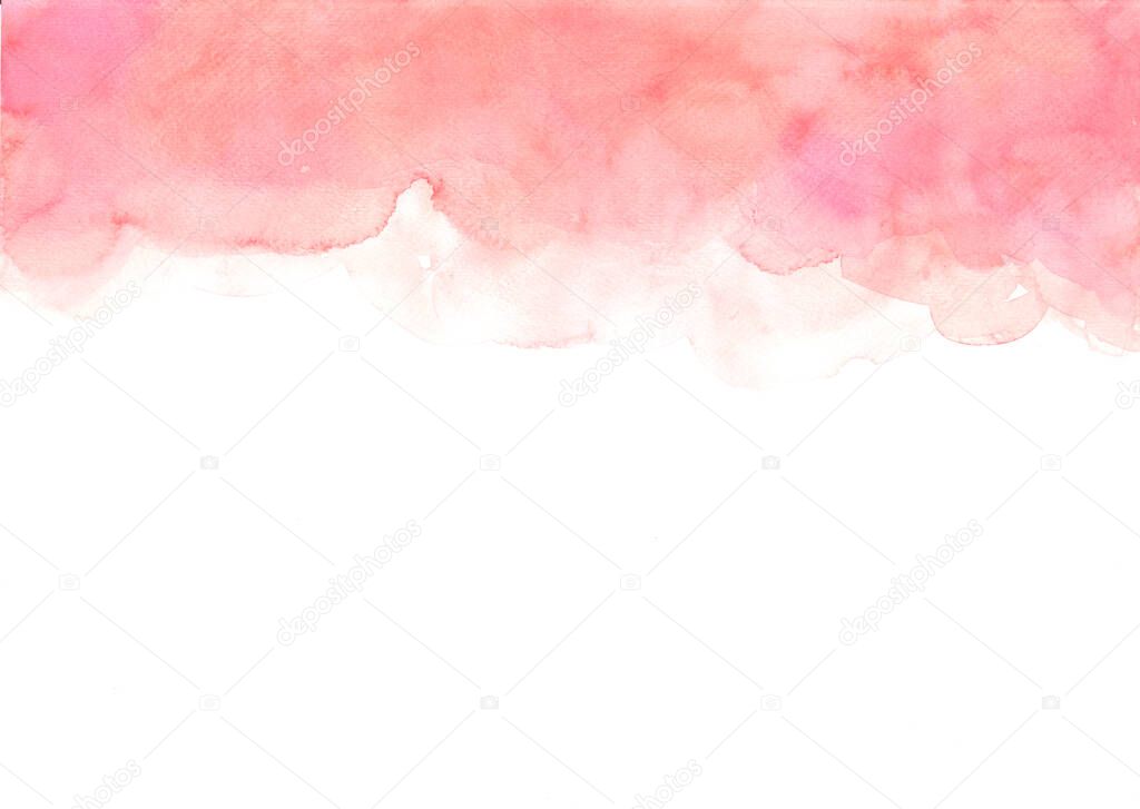 Hand painted abstract orange and pink watercolor on white background.