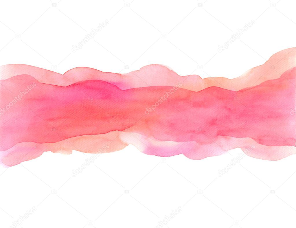 Pastel pink abstract banner background. Watercolor hand painting. space for text, brush stroke texture on white paper. Great for card, flyer, poster.
