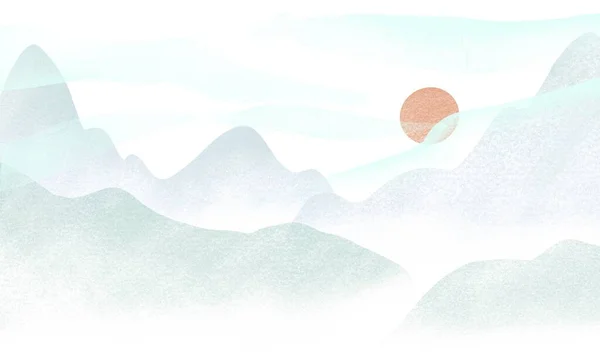 Peinture Numérique Vue Sur Montagne Matin Illustration Style Est Asiatique — Photo