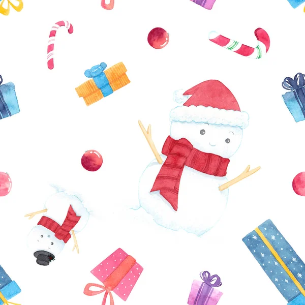 Joyeux Noël Motif Sans Couture Avec Boîtes Cadeaux Colorées Bonhomme — Photo