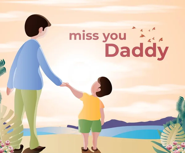 Wektor Ilustracja Dzień Ojca Pięknym Tekstem Miss You Daddy Pokazując — Wektor stockowy