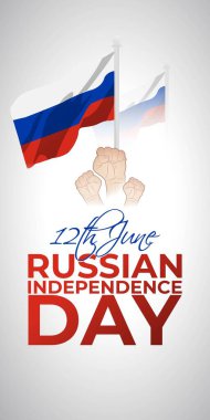 Rusya 'nın Bağımsızlık Günü' nün vektör illüstrasyonu, bu resimde Rus bayrağı ve birlik tasvir eden elleriyle 12 Haziran 'da kutlandı..