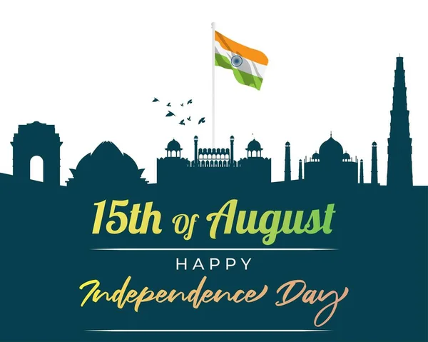 Vector Illustratie Voor Indiase Onafhankelijkheidsdag Met Indiase Vlag Rood Fort — Stockvector