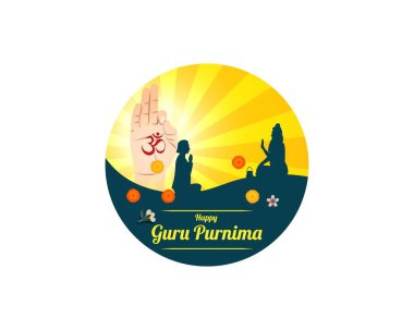 Guru Purnima 'nın tasviri, Guru Purnima' nın Guru Purnima 'ya adanmış olması anlamına gelir. Resim, öğretmenin öğrencisini kutsadığını gösteriyor..