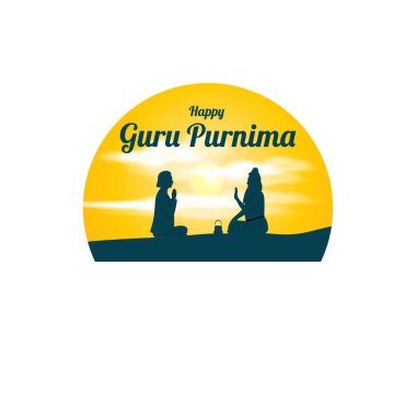 Guru Purnima 'nın tasviri, Guru Purnima' nın Guru Purnima 'ya adanmış olması anlamına gelir. Resim, öğretmenin öğrencisini kutsadığını gösteriyor..