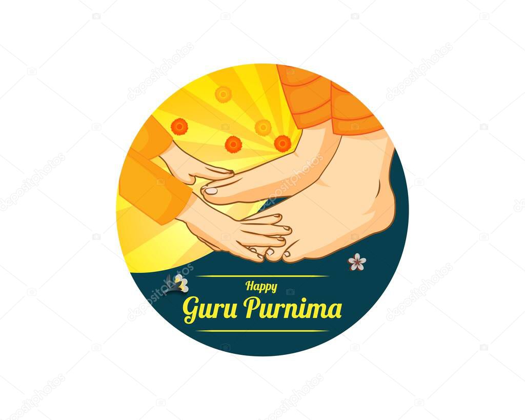 Vector illustration for Guru Purnima showing student touching feet of his teacher as taking blessings of his teacher.