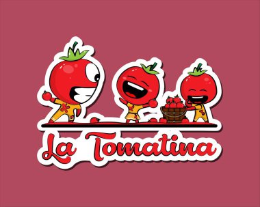 İspanyol festivali için vektör illüstrasyonu La Tomatina, İspanya 'da birbirlerine domates serpiştirerek kutlandı.