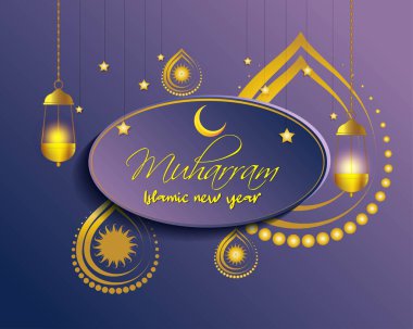 İslami festival-İslami yeni yıl için şenlik konsepti, yeni Hijari yılı - mutlu muharram vektör illüstrasyonu 
