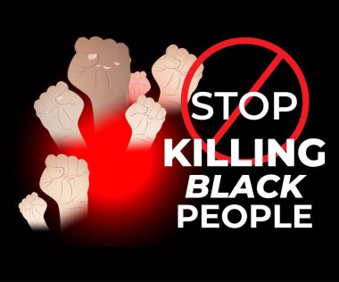 Siyahi insanları güçlü bir yumrukla öldürmeyi durdurmak için vektör illüstrasyonuName
