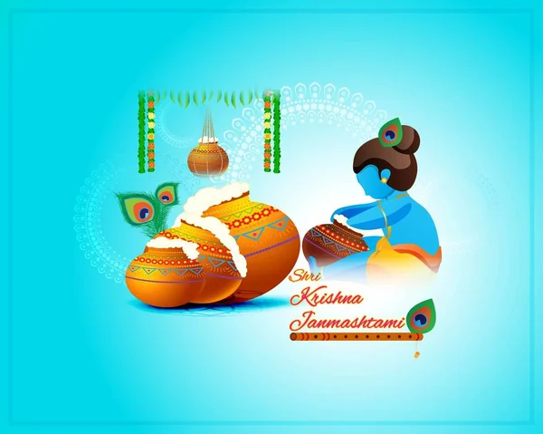 Vector Illustration Indian Festival Janmaashtmi Illustration Showing Little Krishna Indian — Stock vektor