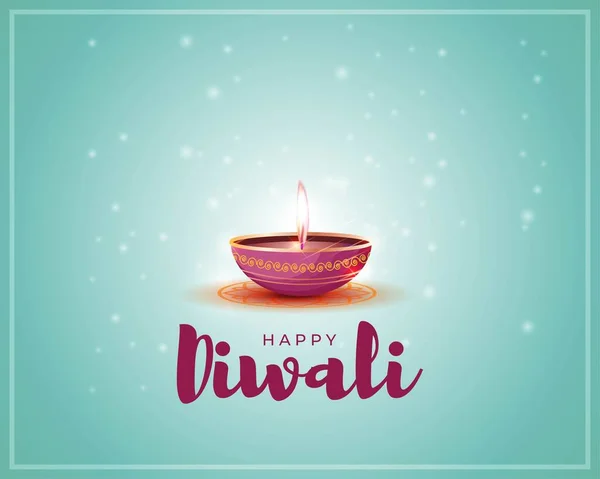 Illustration Greeting Happy Green Diwali Illuminated Oil Lit Lamp Indian — Stock Vector