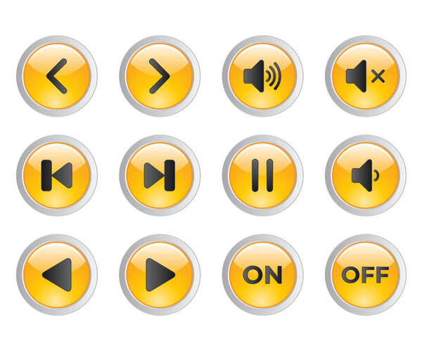 3D set of web buttons for the player and calculator. like, rewind, play, pause, stop, off, on. internet buttons set color vector illustration and icons for Business, SEO, and social media marketing. 