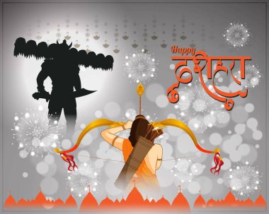 Hindistan 'daki mutlu Dussehra Hindu Festivali için vektör illüstrasyonu