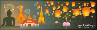 Kutlama festivali için vektör illüstrasyonu Tayland 'da Loy Krathong. 