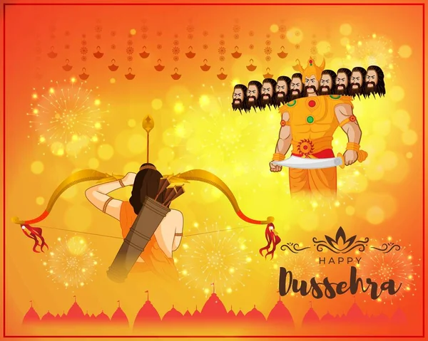 Vektor Illustration För Hälsningar Med Glada Dussehra Hindu Festival Indien — Stock vektor