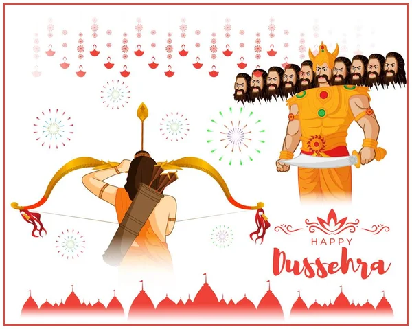 Vektor Illustration För Hälsningar Med Glada Dussehra Hindu Festival Indien — Stock vektor