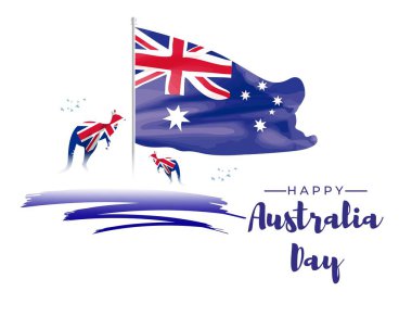 Avustralya 'nın mutlu günü için vektör illüstrasyonu, Avustralya bayrağının kangurusuyla şablon