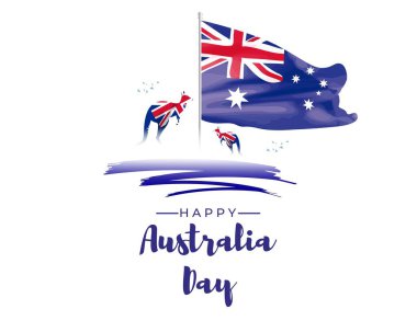 Avustralya 'nın mutlu günü için vektör illüstrasyonu, Avustralya bayrağının kangurusuyla şablon