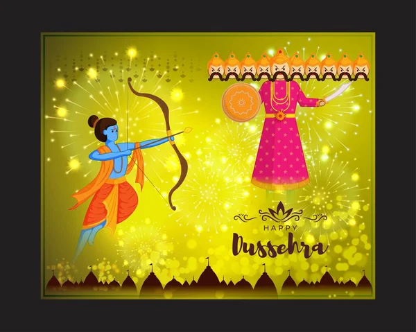 Vektor Illustration För Hälsningar Med Glada Dussehra Hindu Festival Indien — Stock vektor