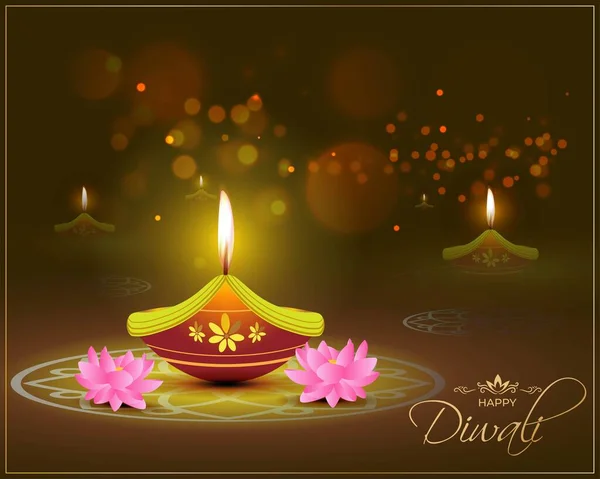 Vektorová Ilustrace Pro Pozdravy Šťastným Festivalem Diwali Indii — Stockový vektor