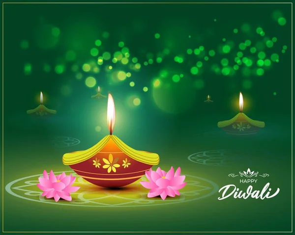 Ilustración Vectorial Para Saludos Con Feliz Festival Diwali India — Vector de stock