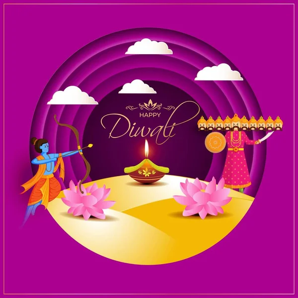 Illustration Vectorielle Pour Salutations Avec Heureux Festival Diwali Inde — Image vectorielle