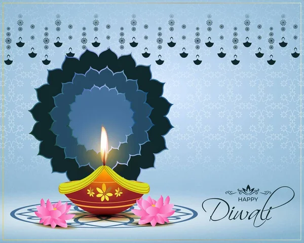 Ilustración Vectorial Para Saludos Con Feliz Festival Diwali India — Vector de stock