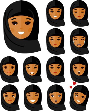 Farklı avatar Arap kadın grubu. Renkli düz stil..